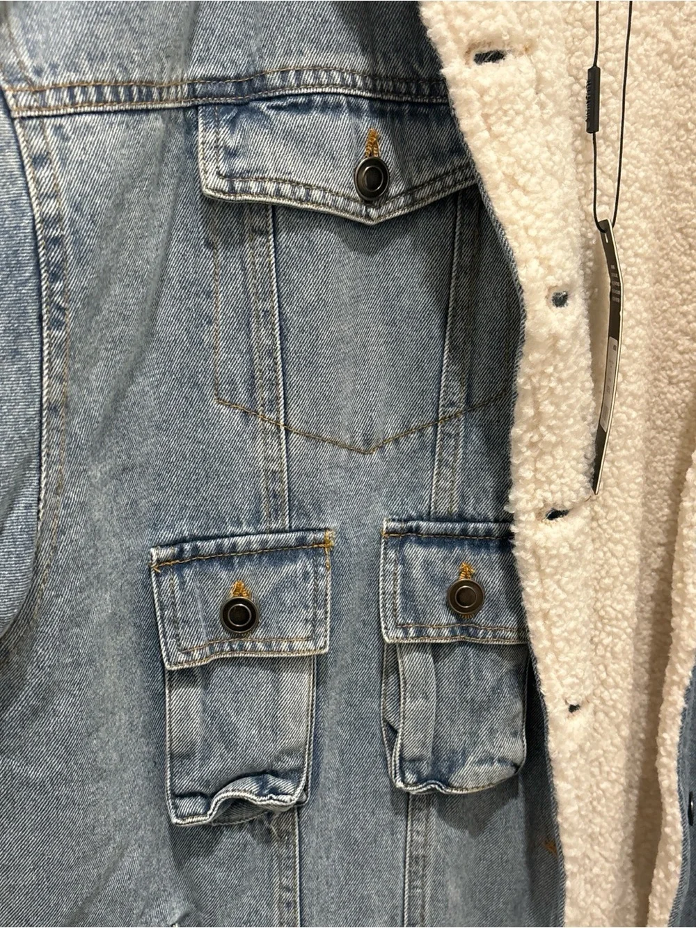 Fashion Nova Light Blue Sherpa-Lined Denim Trench Coat